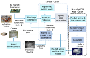 Magnetic-Visual Sensor Fusion-based Dense 3D Reconstruction and Localization for Endoscopic Capsule Robots